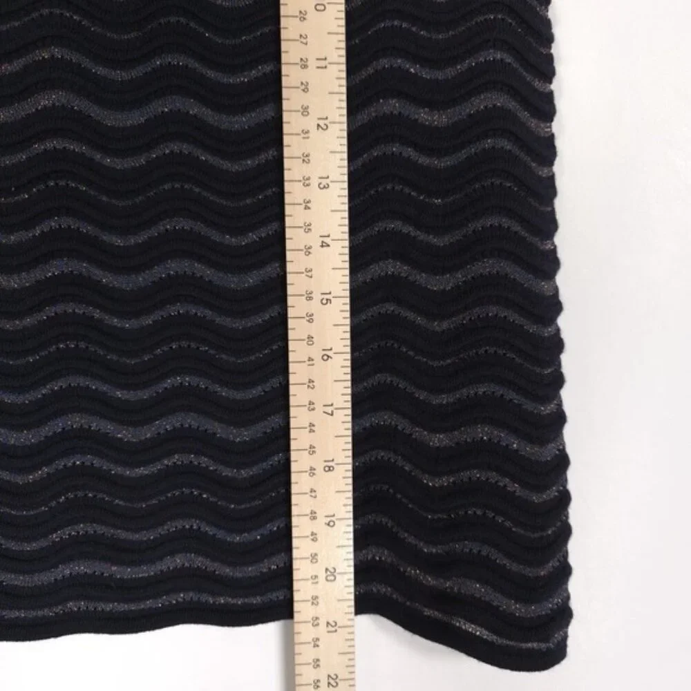 TORY BURCH Navy Metallic Wave Pattern A-Line Wool‎ Blend Skirt MEDIUM